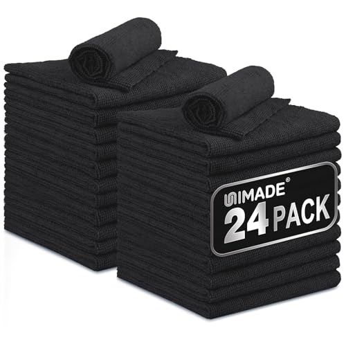 UNIMADE Microfiber Cleaning Cloth, 24 Pack Reusable Microfiber Towels for Cars Lint Free Cleaning Shop Towel Rags for Home Kitchen Automotive Bar Mechanic Restaurant Garage, 11"x 12", Black - color: Black, size: 24pk