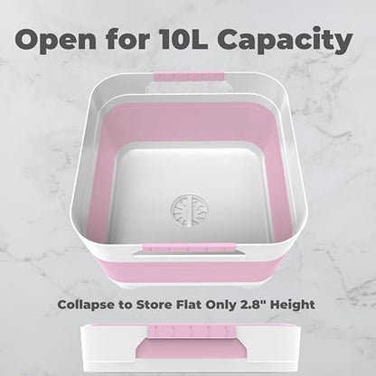 GIMWA 2.6 Gal(10L) Collapsible Wash Basin for Baby Bottles,Pink Space-Saving Collapsible Dish Basin with Drain Plug for bottle washing, Collapsible Bucket for RV Kitchen Essentials - color: Pink