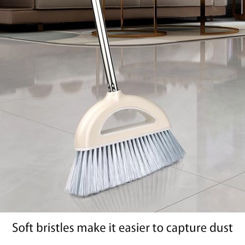 Angle Broom for Hardwood Floors - Soft Bristled Indoor & Kitchen Broom (Light Pink)