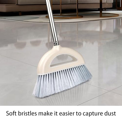Angle Broom for Hardwood Floors - Soft Bristled Indoor & Kitchen Broom (Light Pink)