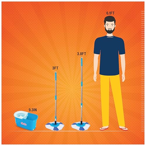 Gala e-Quick Spin Floor Cleaning Mop Set with 2 Microfiber Refills, Easy Wheels, Big Bucket & Wringer for Home, Household Cleaner Accessories (White & Blue)
