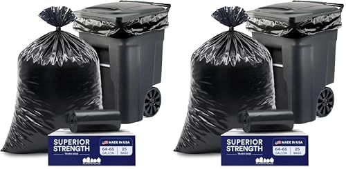 Plasticplace 64-65 Gallon Black Trash Bags,Heavy Duty Toter Can Liners,Tear & Leak-Proof,Industrial Strength,Large Garbage Bags for Kitchen & Commercial Use 1.2 Mil,50" x 60",(Pack of 50) - size: 1 Count (Pack of 50)