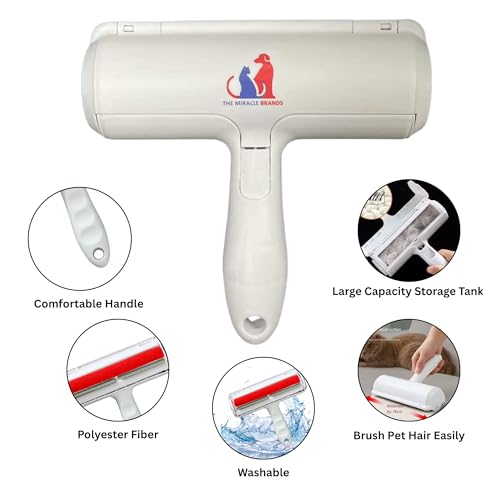 Pet Hair Remover Roller – Reusable Lint Roller for Dog & Cat Hair with Self-Cleaning Base – White