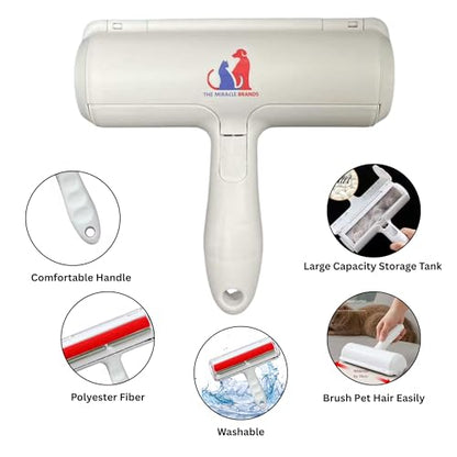 Pet Hair Remover Roller – Reusable Lint Roller for Dog & Cat Hair with Self-Cleaning Base – White