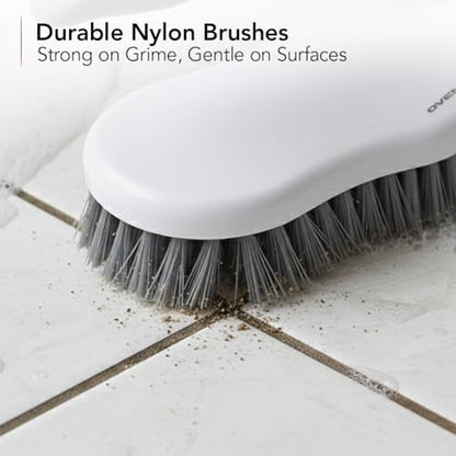 OVENTE Multipurpose Household Cleaning Kit, Deep Cleaning Brush Set with Wiper & Dustpan, Ergonomic Handle & Stiff Bristles, Ideal for Cleaning Kitchen, Bathroom, Dishes, Tiles & Sink, White CTB018WGY