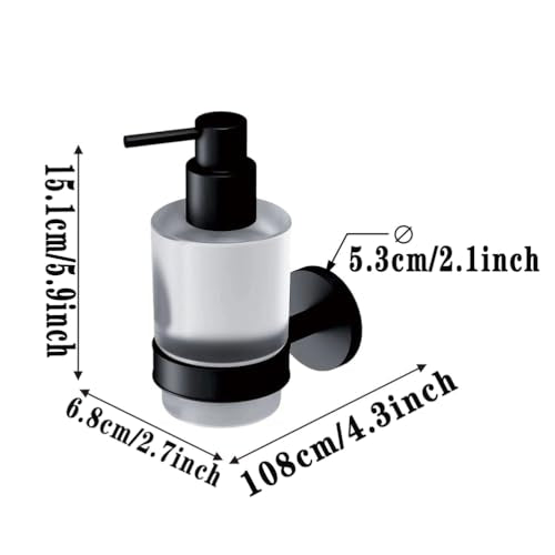 Soap Dispenser, Zinc Alloy + Frosted Glass Soap Dispenser Set with Pump,Wall Mounted Bath Accessories for Bathroom and Kitchen,Black - color: Black