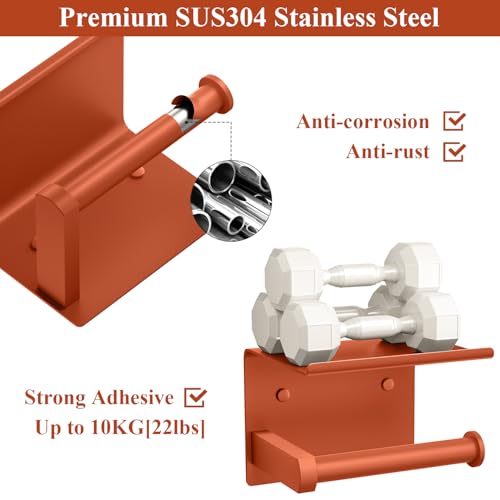 Tindbea Toilet Paper Holder with Shelf Adhesive or Screw Wall Mounted Toilet Paper Roll Dispenser Storage, Stainless Steel Bathroom Shelf Holder Accessories (Crimson) - color: N-crimson