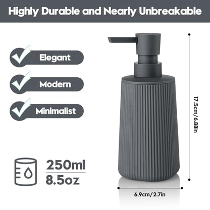 Small Soap Dispenser for Bathroom and Kitchen, Modern Farmhouse Striped Style Plastic Hand Soap Dish Soap Dispenser with Pump Matte Dark Gray - color: Charcoal Gray