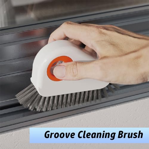 2 in 1 Groove Cleaning Brush Window Track Cleaning Tools, 2026 New Multifunction Hard Bristle Crevice Brush with Scraper for Shutter Door, Sliding Door, Window Sill, Window Seal (Gray) - color: Gray