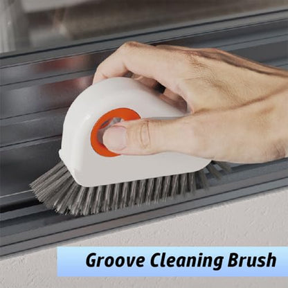 2 in 1 Groove Cleaning Brush Window Track Cleaning Tools, 2026 New Multifunction Hard Bristle Crevice Brush with Scraper for Shutter Door, Sliding Door, Window Sill, Window Seal (Gray) - color: Gray