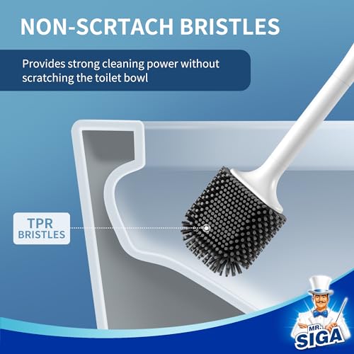 MR.SIGA Toilet Brush and Holder, Wall Mounted Toilet Brush for Bathroom Cleaning, Compact Toilet Brush with Holder Set, White, 1 Pack - color: White