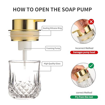 Foaming Soap Dispenser, Bathroom Hand Foam Soap Dispensers for Gold Pump,Glass Refillable Dish Soap Dispenser,Modern Home Soap Dispenser for Bathroom,Kitchen(Clear/Gold Poam Pump) - color: Gold Pump-foam