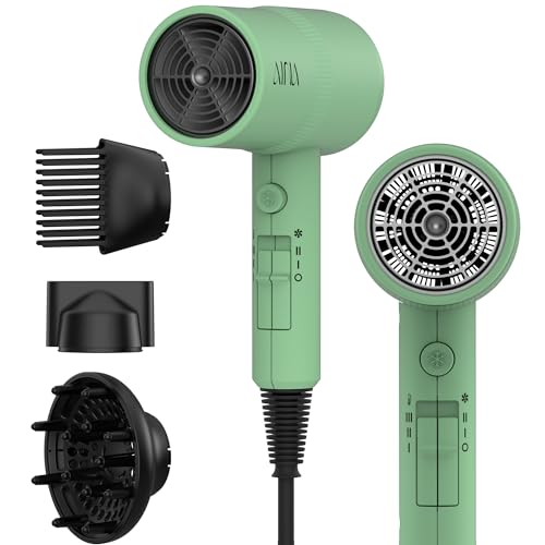 AINA Hair Dryer with Diffuser, Comb | Blow Dryer for Women Compact Travel Professional Ionic Blow Dry | Cold Shot Button 110V/ALCI (Jade Green) - color: Jade Green, size: 4 Piece