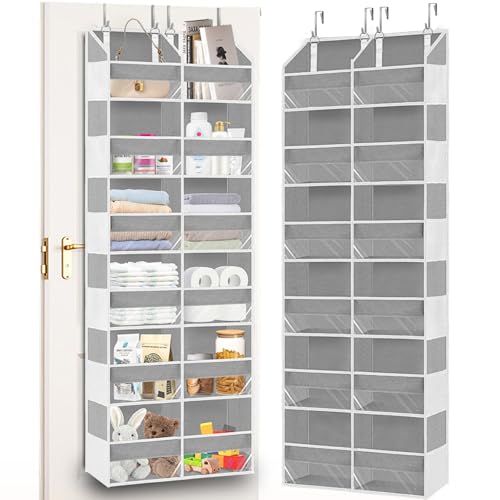 Over The Door Organizer 6 Tiers, Extra Large Behind Door Storage of 12 Compartments, 80 lbs Weight Capacity Hanging Storage Organizer with Clear Window Kids Toys,Shoes,Diapers,Room Storage,Light Grey - color: 6 Tiers - Light Grey