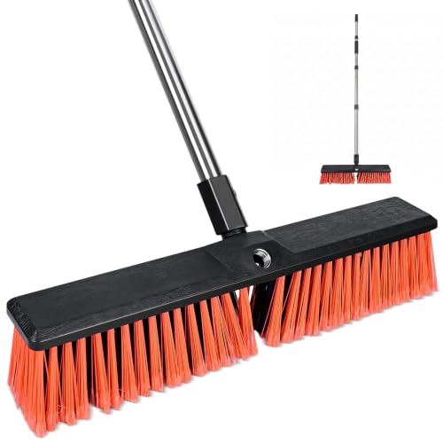 Push Broom, Swap Sides Handle Push Broom, Heavy Duty Outdoor Broom with 55" Long Handle for Cleaning of Patios, Driveways, Garages, Patios, Warehouses and Concrete Floors, 18 Inches