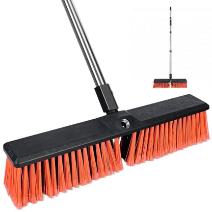 Push Broom, Swap Sides Handle Push Broom, Heavy Duty Outdoor Broom with 55" Long Handle for Cleaning of Patios, Driveways, Garages, Patios, Warehouses and Concrete Floors, 18 Inches