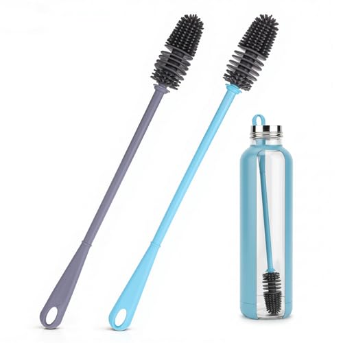 2pcs Silicone Bottle Cleaning Brush Water Bottle Cleaner Brushes with Long Handle Bottles Brush Cleaner for Small Narrow Neck Containers Glassware Sports Bottles Vase