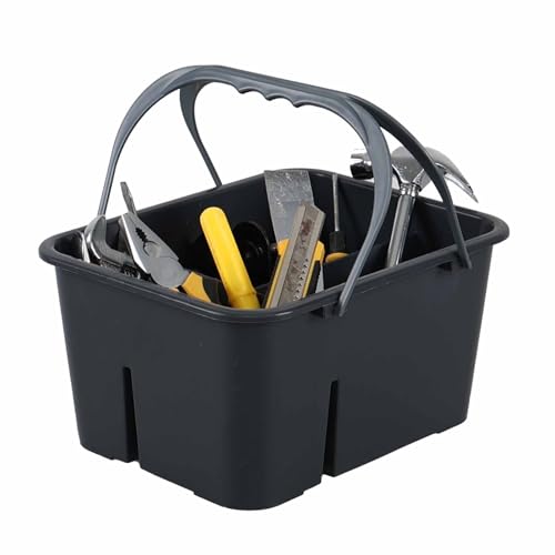 1 Pack Plastic Divided Caddy with Handle, 4 Compartment Cleaning Caddy, Grey