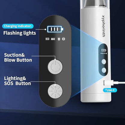 Handheld Car Vacuum Portable Cordless, 16000Pa 5 in 1 Multifunctional Mini Vacuum Cleaner and Air Duster, Rechargeable LED Flashlight with Window Hammer for Car, Pet, Kitchen, House