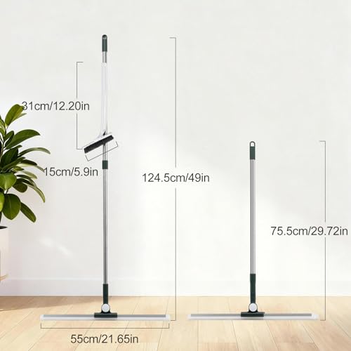 29"-49" Telescopic Pole Floor Squeegee for Concrete Floor, 21.85" Wide Heavy-Duty Squeegee with Detachable Stiff Brush, Large Squeegee Broom for Tile Floor, Garage, Swimming Pool, Bathroom - size: 21.9" wide