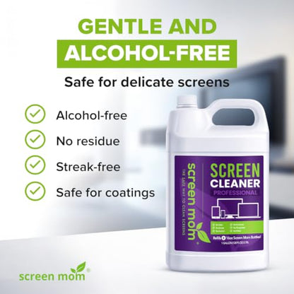 Screen Mom Screen Cleaner Refill with Dispensing Tap, 1-Gallon for Screen Cleaner Spray and Wipe for TV, Computer, Phone, iPad, Car Screen Cleaning Kit Electronic Cleaner Spray - size: 128 Fl Oz (Pack of 1)