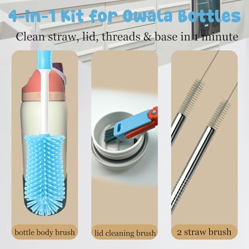 4 Pack Water Bottle Cleaning Kit Water Bottle Cleaner Brush for Owala FreeSip 24oz/32oz/40oz, Straw Brush for Stanley, Sport Bottles, Water Bottles, Cups