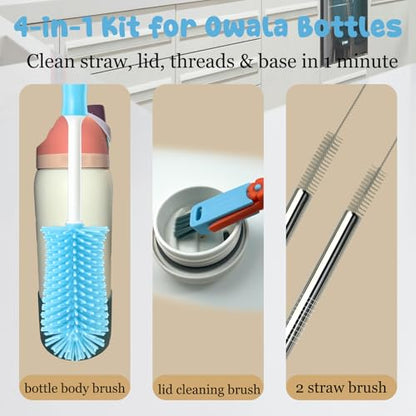 4 Pack Water Bottle Cleaning Kit Water Bottle Cleaner Brush for Owala FreeSip 24oz/32oz/40oz, Straw Brush for Stanley, Sport Bottles, Water Bottles, Cups