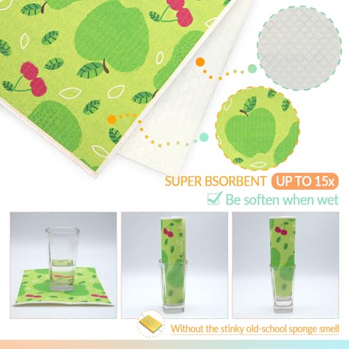 6 - Pack Swedish Kitchen Dish Cloths - Reusable Paper Towels for Counters & Dishes - Eco Friendly Cellulose Sponge Cloth (Fruits) - color: F-fruits