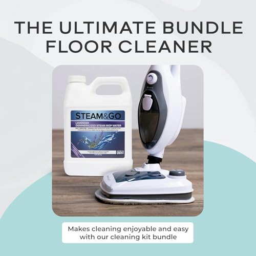 Steam & Go - The Housekeeper Steam Cleaner For Floors & Demineralized Water Bundle, 10-in-1 Hard Floor Cleaner Machine, 32 oz, Lavender Scent