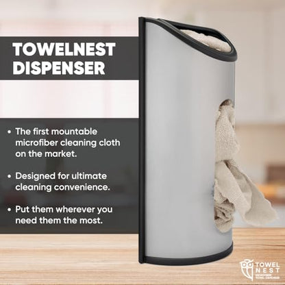 TowelNest Microfiber Cloth Dispenser | 15 Reusable Cloths (Beige) | Eco-Friendly Paper Towel Alternative | Absorbent & Washable | Wall/Cabinet Mount (3M Adhesive & Screws Included) - color: Beige, size: Dispenser + 15 Cloths