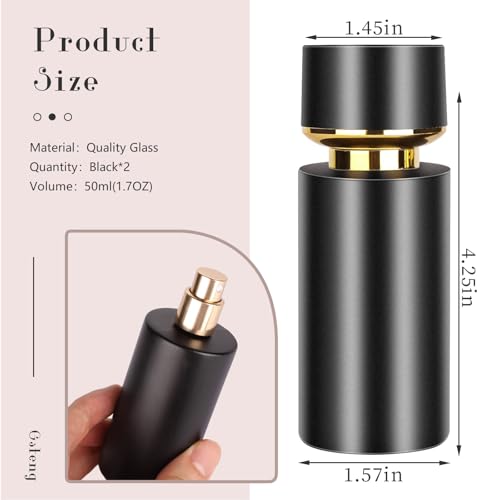 2pcs 50ml Glass Spray Bottle for Perfume,Refillable Travel Perfume Atomizer Bottles,Black Portable Cologne Atomizer Empty Bottle.(Black) - color: Black*2