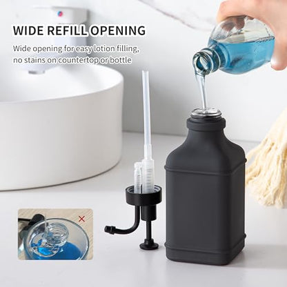 Enra Glass Soap Dispenser,17oz Gray Bathroom Soap Dispenser,Hand Liquid Soap Dispensers with Stainless Steel Pump for Bathroom,Kitchen(Dark Gray) - color: Dark Gray-square-liquid