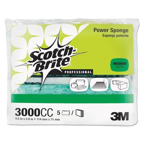 Scotch-Brite 3000CC Power Sponge, Teal, 2 4/5 x 4 1/2, 5/Pack