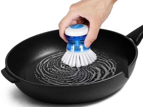 Dish Brush with Soap Dispenser, Firm Bristles Dish Scrubber for Pots, Pans & Sink Cleaning, 2 Pack - color: White 2 Pack
