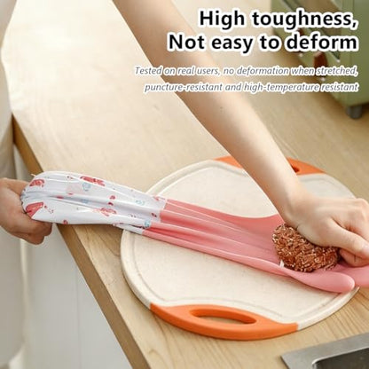 1 Pair Rubber Gloves, Reusable | Waterproof, Wavy Edged Extended Cleaning Gloves, Suitable For Daily Household Cleaning Use (Pink)
