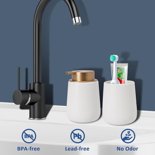 Soap Dispenser Ceramic with Easy-to-Press Pump Hand Lotion Liquid Dispenser for Shampoo Bathroom Kitchen 12 oz - color: Liquid-whitemattegold