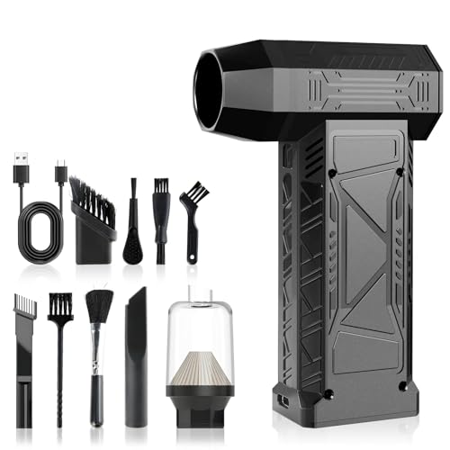 High-Speed Turbo Handheld Fan & Vacuum Cleaner Combo | 130,000 RPM Brushless Motor | Powerful Rechargeable Portable Fan | Cross-Border Lightweight Design | Multi-Functional Dust Cleaning Kit (Black)