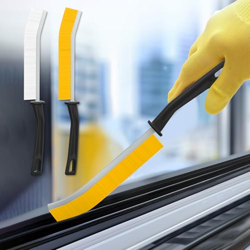 2PCS 23 * 2cm Crevice Cleaning Brush Set for Window Tracks Kitchen Use, Household Scrub Brushes with Handle Daily Clean(Multicolor) - color: White,yellow