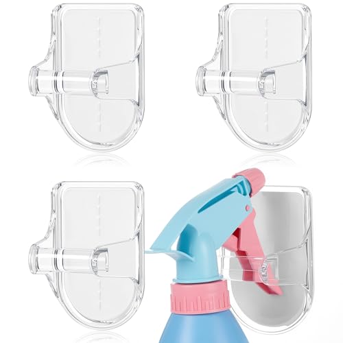 Taiyin 4 Pcs Wall Mount Spray Bottle Hooks Holder Spray Bottle Hanger Adhesive Hook to Create Storage Space Rack Organizer Hanger for Cabinet Kitchen Variety Surfaces (Clear) - color: Clear