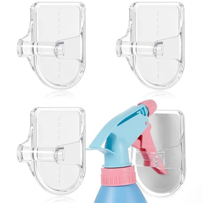Taiyin 4 Pcs Wall Mount Spray Bottle Hooks Holder Spray Bottle Hanger Adhesive Hook to Create Storage Space Rack Organizer Hanger for Cabinet Kitchen Variety Surfaces (Clear) - color: Clear