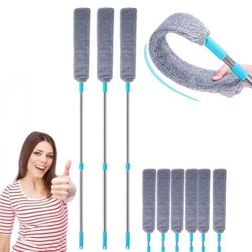 Retractable Gap Dust Cleaning Artifact, Flat Duster, Retractable Microfiber Dust Brush Gap Mop for Cleaning (3mop + 6cloth) - color: 3mop + 6cloth