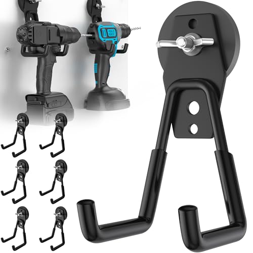 6Pcs Large Strong Magnetic Hooks Heavy Duty Garage Big Magnet Hooks Extra Strength Magnetic Utility Storage Hook Hanger with Anti Slip Coating for Garden Indoor Outdoor Hanging Tools Black - color: 6 Pcs-Black