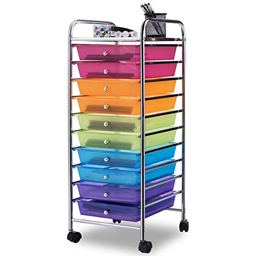 Giantex 10 Drawer Rolling Storage Cart Scrapbook Paper Office School Organizer (Multicolor) - color: Multicolor, size: 10 Drawer-13"x15"x34"