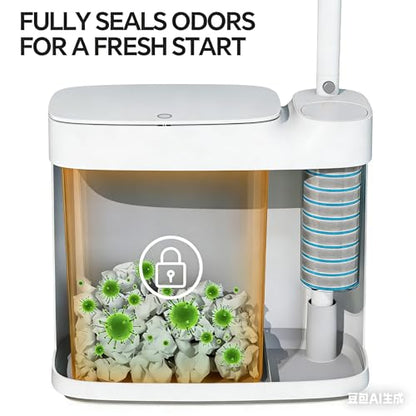 Small Bathroom Trash Can with Lid, Disposable Toilet Brush with 12 Refills, Toilet Bowl Cleaning Wand Set-2 Gallon Silm Garbage can and Toilet Brush Holder for Bathroom, Toilet, RV(White)