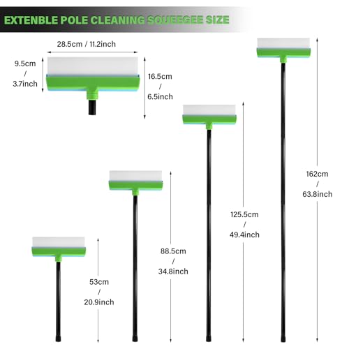 Gomake ‌11'' Window Squeegee with 20-63 Inch Telescopic Long Handle for Shower Glass Door,Car Windshield, Window, Mirror, Bathroom,Countertop,Floor Cleaning