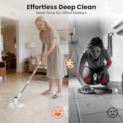 Electric Spin Scrubber – 5-Hour Battery, 6 Brush Heads, No Bending with 47" Extendable Handle, Cordless Power Scrubber for Bathroom Shower Bathtub Tile Kitchen Floor