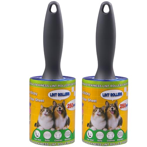 Lint Rollers Pet Hair Value Pack of 500 Sheets, Extra Sticky Lint Remover for Dog & Cat Fur, Clothes, Furniture, Couches Reusable Rollers for Fuzz, Fluff & Hair (Blue, 2 Count / 500 Sheets) - color: Blue, size: 2 Count / 500 Sheets