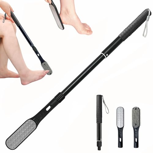 Gobiteli Foot Scrubber with Foot Files for Feet, 18.8"-26" Telescopic Long Handle Foot File for Feet Care Remove Hard Skin, Foot Brush for Shower for Seniors,Men and Women - color: 26"black