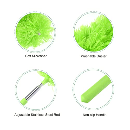 MECCANIXITY Microfiber Cleaning Duster, 12 to 31.5 Inch Washable Extendable Brush Flexible Feather Duster for Window Furniture, Green - color: Green