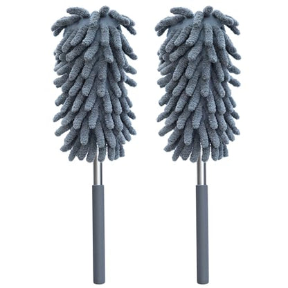 2 Pack Microfiber Duster for Cleaning, Washable Dusters, Extendable Pole, Up to 30 Inch Reachable, Wet and Dry Use Cleaning Tools for Car, Ceiling Fan, Window, Furniture, Office